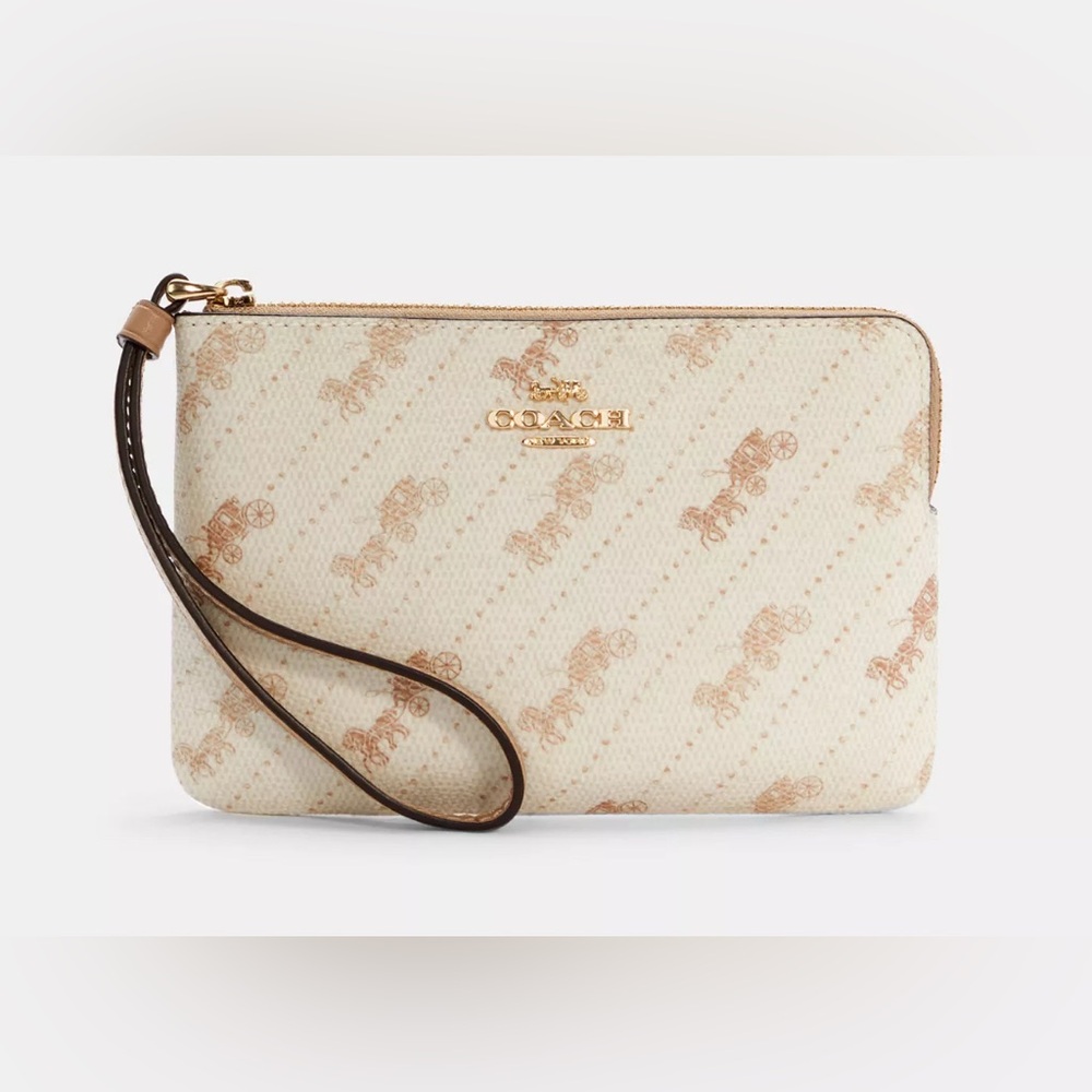 COACH NWOT Corner Zip Wristlet With Horse And Carriage Dot Print Clutch